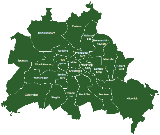 דירות בברלין - מפת העיר מחולקת לפי רובעים